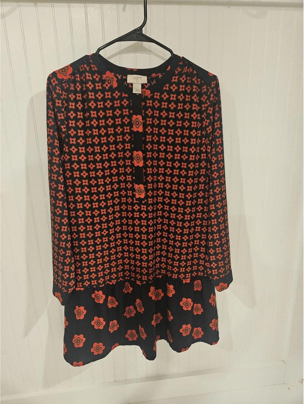 LOFT Black and Red Patterned Mini Dress